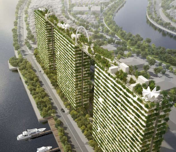 ベトナムの環境都市エコシティ、高層タワーに緑の空中庭園プラン