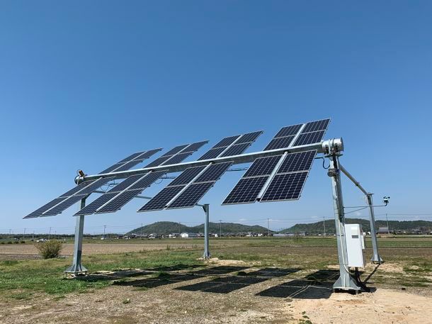 日本初・太陽を追尾する3次元の営農型太陽光発電架台 「ノータス架台」による実証実験プラントが完成